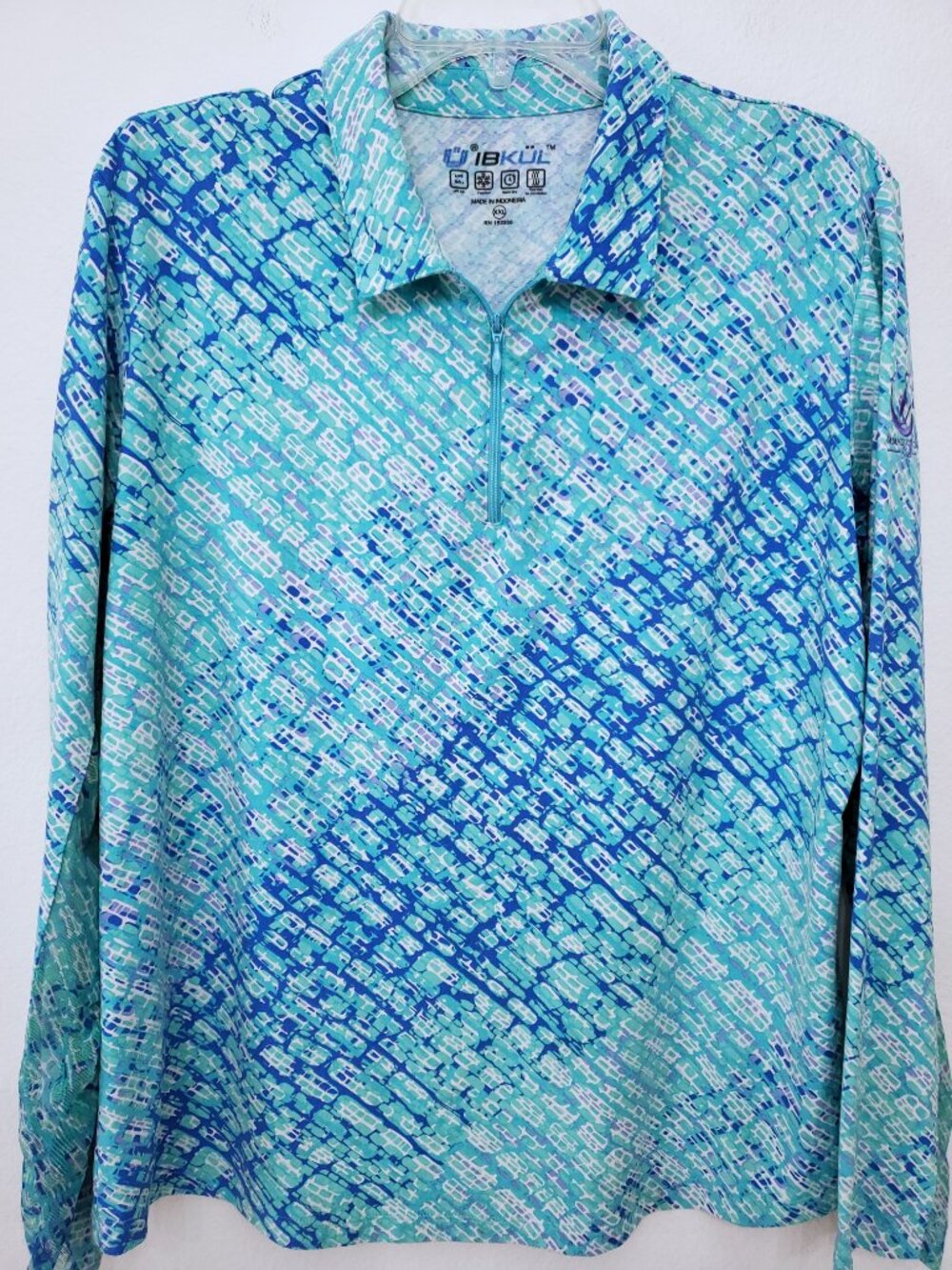 IBKUL Long Sleeve Zip Mock Neck Top in Abstract Print Size XXL